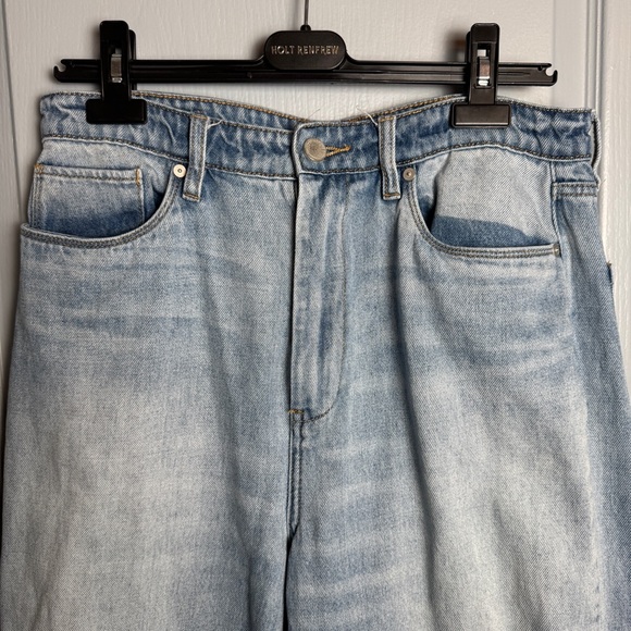 Blank NYC The Franklin Ribcage Wide Leg Jeans Sz 31 Light Wash Whiskering‎ READ - Picture 4 of 14